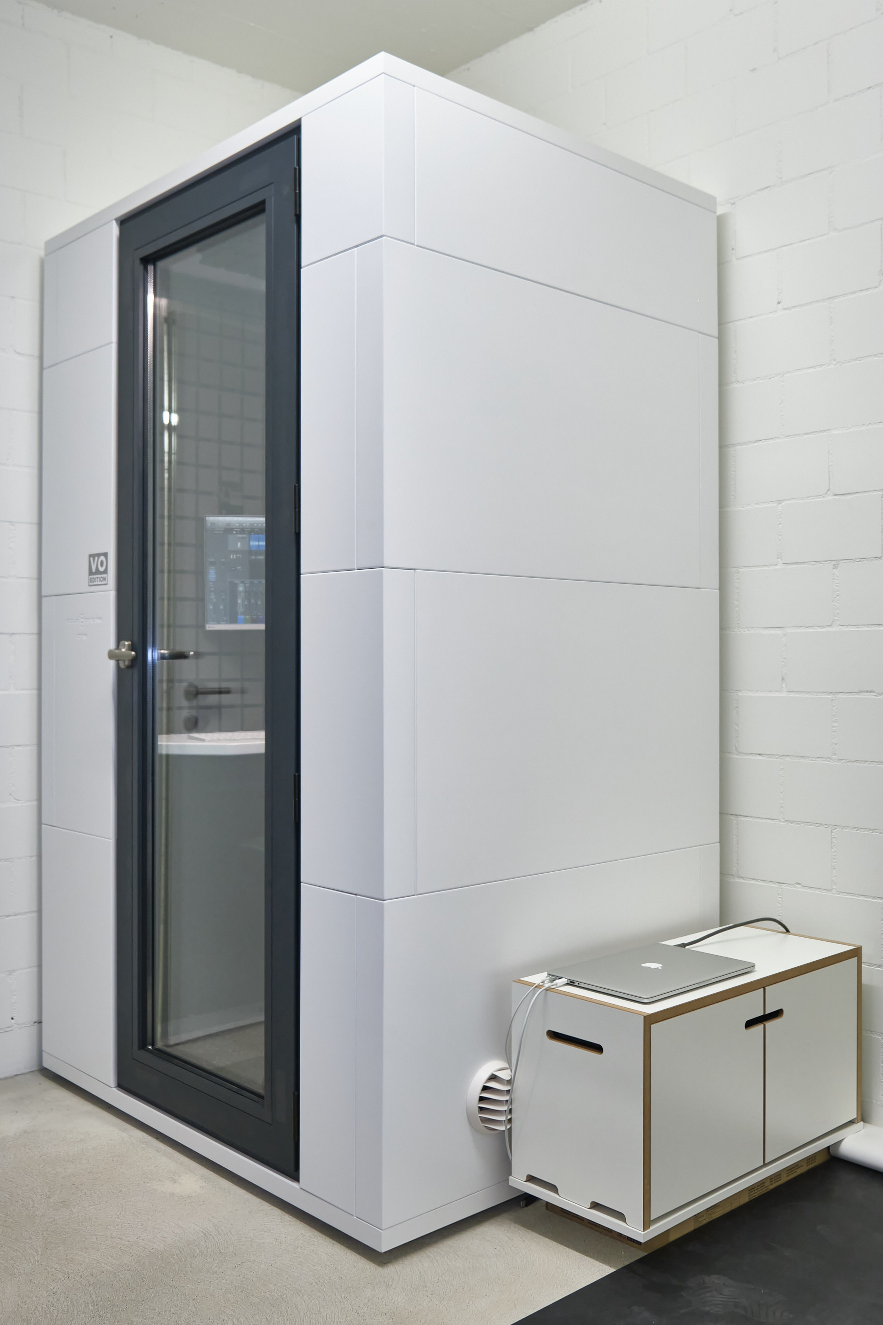 Studiobricks ONE Voiceover Edition recording booth seen from outside