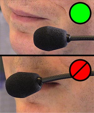 Positioning a headset microphone to minimise popping